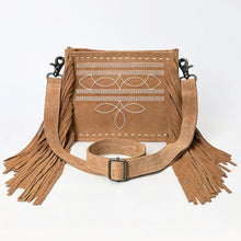 Load image into Gallery viewer, Suede Leather Western Purse, Leather Fringe Crossbody Purse, Boot Stitch Western Leather Crossbody Purse, Genuine Cowhide Leather Purse
