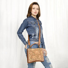 Load image into Gallery viewer, Western Hand Tooled Leather Purse, Western Tote Bag, Small Western Leather Purse, Genuine Cowhide Leather Purse, Western Crossbody Purse
