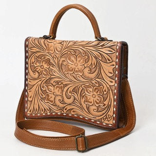Western Hand Tooled Leather Purse, Western Tote Bag, Small Western Leather Purse, Genuine Cowhide Leather Purse, Western Crossbody Purse