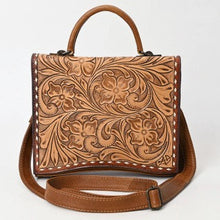 Load image into Gallery viewer, Western Hand Tooled Leather Purse, Western Tote Bag, Small Western Leather Purse, Genuine Cowhide Leather Purse, Western Crossbody Purse
