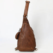 Load image into Gallery viewer, Desert Horizon antique brown full grain leather sling bag with adjustable crossbody strap
