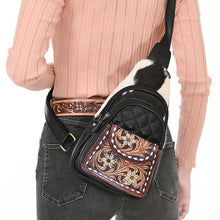 Load image into Gallery viewer, Leather Sling Bag Women, Leather Sling Backpack Purse, Leather Backpack, Western Purse, Hand Tooled Leather Sling Purse
