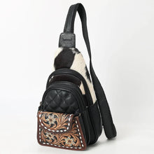 Load image into Gallery viewer, Leather Sling Bag Women, Leather Sling Backpack Purse, Leather Backpack, Western Purse, Hand Tooled Leather Sling Purse
