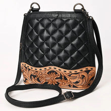 Load image into Gallery viewer, Western Purse, Black Hand Tooled Leather Purse, Western Leather Purse, Cowhide Purse, Hand Tooled Leather Purse, Leather Crossbody Purse
