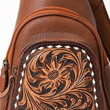 Load image into Gallery viewer, Leather Sling Bag Women, Leather Sling Backpack Purse, Leather Backpack, Western Purse, Hand Tooled Leather Sling Purse
