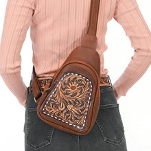 Load image into Gallery viewer, Leather Sling Bag Women, Leather Sling Backpack Purse, Leather Backpack, Western Purse, Hand Tooled Leather Sling Purse
