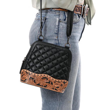 Load image into Gallery viewer, Western Purse, Black Hand Tooled Leather Purse, Western Leather Purse, Cowhide Purse, Hand Tooled Leather Purse, Leather Crossbody Purse
