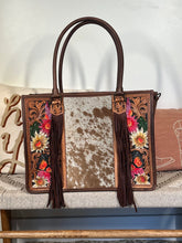 Load image into Gallery viewer, Spring Blooms Hand Tooled Leather Tote Bag
