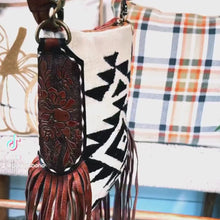 Load and play video in Gallery viewer, Western Hand Tooled Leather Purse, Leather Crossbody Purse, Cowhide Purse, Saddle Blanket Bag, Leather Fringe Purse
