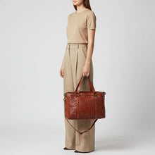 Load image into Gallery viewer, Shania Woven Leather Tote  Full Grain Leather | Hand-Woven Front &amp; Side Panels | Detachable Crossbody Strap
