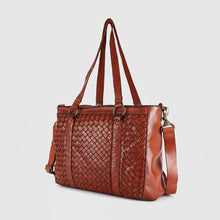 Load image into Gallery viewer, Shania Woven Leather Tote  Full Grain Leather | Hand-Woven Front &amp; Side Panels | Detachable Crossbody Strap
