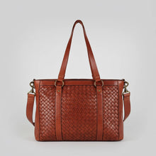 Load image into Gallery viewer, Shania Woven Leather Tote  Full Grain Leather | Hand-Woven Front &amp; Side Panels | Detachable Crossbody Strap
