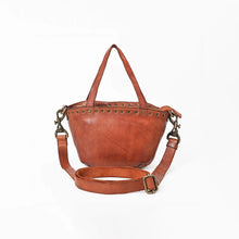 Load image into Gallery viewer, Back of the Riva cognac Italian leather mini tote with detachable crossbody strap

