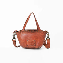 Load image into Gallery viewer, Riva Italian leather mini tote in cognac with antique brass rivets and embossed brand plate
