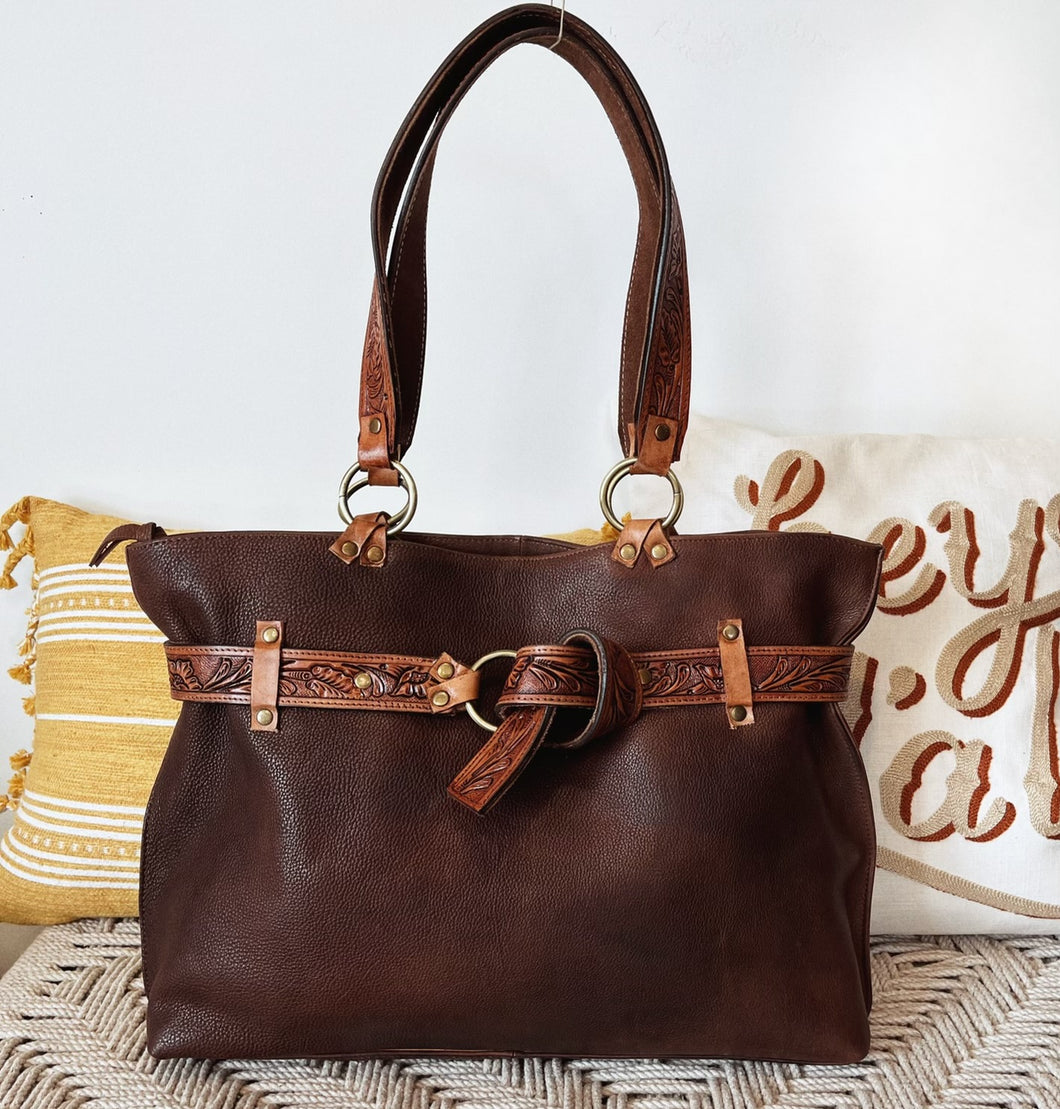 Brown Rock Leather Shoulder Bag