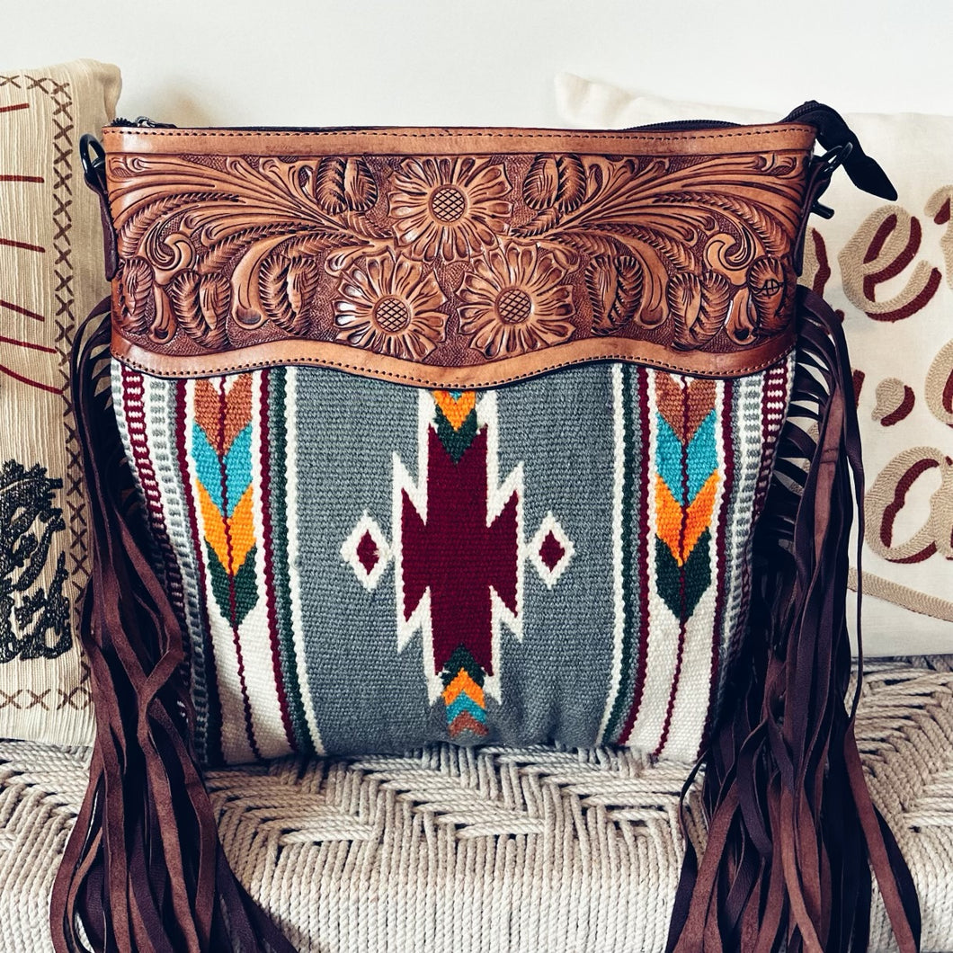 Gray Forest Western Leather Crossbody Purse