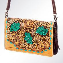Load image into Gallery viewer, Western Leather Wallet Purse, Hand Tooled Leather Wallet, Crossbody Purse, Womens Leather Wallet, Genuine Leather, American Darling Wallet
