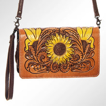 Load image into Gallery viewer, Western Leather Wallet Purse, Hand Tooled Leather Wallet, Crossbody Purse, Womens Leather Wallet,  Genuine Leather, American Darling Wallet

