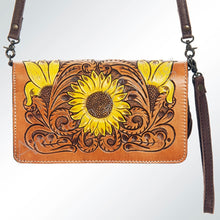 Load image into Gallery viewer, Western Leather Wallet Purse, Hand Tooled Leather Wallet, Crossbody Purse, Womens Leather Wallet,  Genuine Leather, American Darling Wallet
