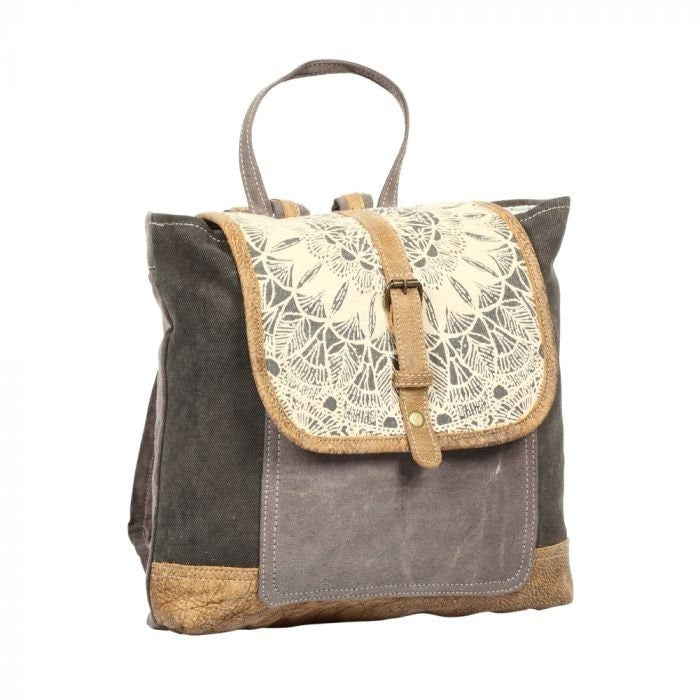 Myra Daisy Delight Vintage Canvas Leather Backpack bag! Myra Bag Daisy Delight Backpack Bag Upcycled Canvas S-1287  main image 2