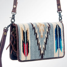 Load image into Gallery viewer, Western Purse Wallet Crossbody, Hand Tooled Leather Strap, Aztec Purse, Southwest Saddle Blanket, Genuine Leather, American Darling Wallet
