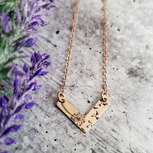 Load image into Gallery viewer, Chevron Necklace, Pendant Necklace, Gold Necklace, Stamped Metal, Gift For Wife, Gift For Her, Gift For Mom, Gift For Girlfriend,
