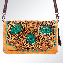 Load image into Gallery viewer, Western Leather Wallet Purse, Hand Tooled Leather Wallet, Crossbody Purse, Womens Leather Wallet, Genuine Leather, American Darling Wallet
