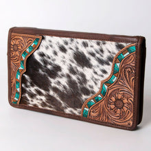 Load image into Gallery viewer, Western Hand Tooled Leather Jewelry Case, Hair on Hide Jewelry Holder, Cowhide Jewelry, Tooled Leather, Jewelry Purse

