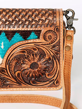 Load image into Gallery viewer, Western Hand Tooled Leather Purse, Concealed Carry Purse, Cowhide Purse, Saddle Blanket Bag, Genuine Cowhide, Western Wallet, Leather Fringe
