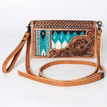 Load image into Gallery viewer, Western Hand Tooled Leather Purse, Concealed Carry Purse, Cowhide Purse, Saddle Blanket Bag, Genuine Cowhide, Western Wallet, Leather Fringe
