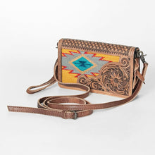 Load image into Gallery viewer, Western Hand Tooled Leather Purse, Concealed Carry Purse, Cowhide Purse, Saddle Blanket Bag, Genuine Cowhide, Western Wallet, Leather Fringe
