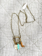 Load image into Gallery viewer, Western Charm Necklace, Cowboy Hat Necklace, Feather Charm Necklace, Cowboy Boot Pendant, Boho Necklace

