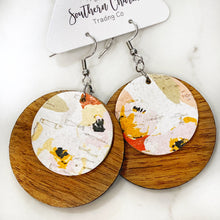 Load image into Gallery viewer, Wood Earrings, Cork and Leather Earrings, Boho Earrings, Dangle Earrings, Earrings For Mom, Light Wood Cork Earrings, Circle Earrings
