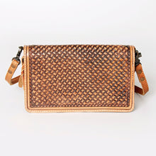 Load image into Gallery viewer, Western Hand Tooled Leather Purse, Concealed Carry Purse, Cowhide Purse, Saddle Blanket Bag, Genuine Cowhide, Western Wallet, Leather Fringe
