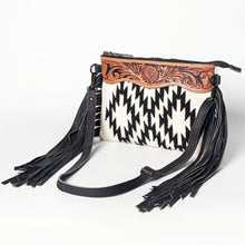 Load image into Gallery viewer, Western Hand Tooled Leather Purse, Concealed Carry Purse, Cowhide Purse, Saddle Blanket Bag, Genuine Cowhide, Western Purse, Leather Fringe
