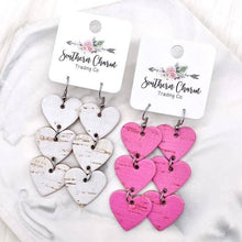 Load image into Gallery viewer, Valentines Day Heart Earrings, Valentine&#39;s Earrings, Pink Heart Earrings, Holiday Earrings, Heart Dangle Earrings, White Heart Earrings
