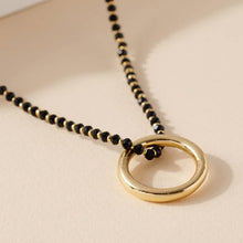 Load image into Gallery viewer, Beaded Ring Pendant Necklace, Gold Plated Necklace, Boho Necklace, Black and Gold Necklace, Womens Gold Necklace
