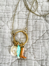 Load image into Gallery viewer, Western Charm Necklace, Cowboy Hat Necklace, Feather Charm Necklace, Cowboy Boot Pendant, Boho Necklace
