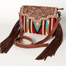 Load image into Gallery viewer, Western Hand Tooled Leather Purse, Concealed Carry Purse, Cowhide Purse, Saddle Blanket Bag, Genuine Cowhide, Western Purse, Leather Fringe
