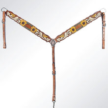 Load image into Gallery viewer, Western Hand Tooled Leather Breastcollar, Horse Breast Collar, Hand Painted Horse Collar, Floral Bridle Collar, Hand Stitched Breast Collar
