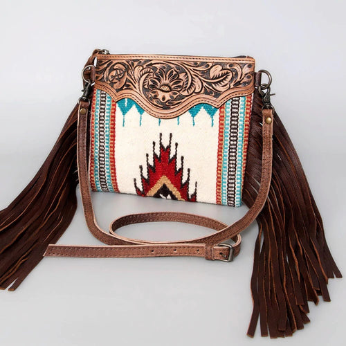 Western Purse, Hand Tooled Leather Purse, Leather Western Crossbody Purse, Cowhide Purse, American Darling Purse, Leather Fringe