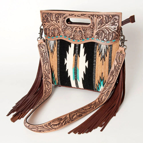 Western Hand Tooled Leather Purse, Cowhide Purse, Concealed Carry Purse, American Darling, Genuine Cowhide, Western Purse, Leather Fringe