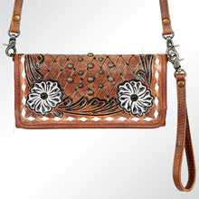 Load image into Gallery viewer, Western Hand Tooled Leather Purse, Concealed Carry Purse, Cowhide Purse, Saddle Blanket Bag, Genuine Cowhide, Western Wallet, Floral Wallet
