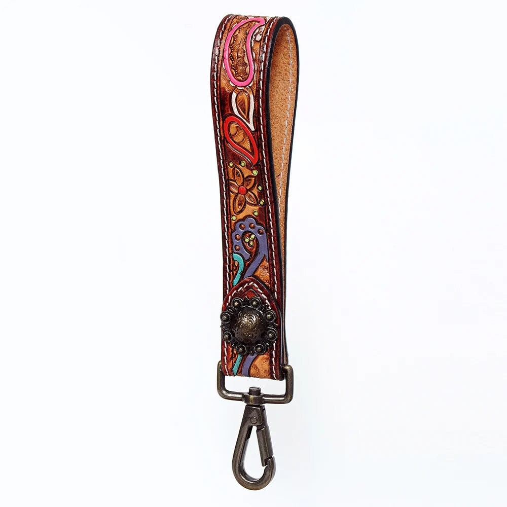 Western Hand Tooled Leather Purse Wrist Strap, Cowhide Wristlet Strap, American Darling Leather Purse Strap, Genuine Cowhide Wrist Strap