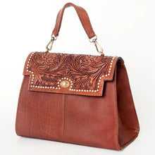 Load image into Gallery viewer, Western Hand Tooled Leather Purse, Concealed Carry Purse, Cowhide Purse, Saddle Blanket Bag, Genuine Cowhide, Western Purse, Leather Fringe
