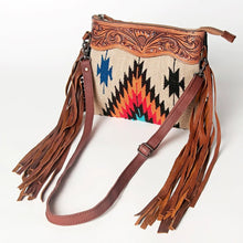 Load image into Gallery viewer, Western Hand Tooled Leather Purse, Concealed Carry Purse, Cowhide Purse, Saddle Blanket Bag, Genuine Cowhide, Western Purse, Leather Fringe
