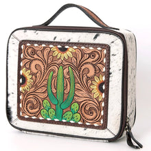 Load image into Gallery viewer, Western Leather Jewelry Case, Hair on Hide Jewelry Holder, Jewelry Safe, Locking Cowhide Jewelry, Tooled Leather, Jewelry Purse
