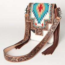 Load image into Gallery viewer, Western Purse, Cowhide Purse, Hand Tooled Leather Purse, Cowhide Purse, Concealed Carry Purse, Saddle Blanket, Leather Fringe
