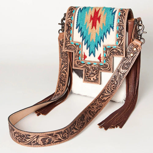 Western Purse, Cowhide Purse, Hand Tooled Leather Purse, Cowhide Purse, Concealed Carry Purse, Saddle Blanket, Leather Fringe