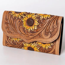 Load image into Gallery viewer, Western Hand Tooled Leather Wallet Purse, Leather Crossbody Purse, Genuine Leather Bag, Genuine Cowhide Bag, Western Purse, Luxury Wallet
